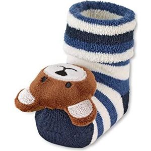 Sterntaler - Baby jongens meisjes rammelaar sokken pluche sokken, marineblauw beige gestreept teddybeer - 8441802, marineblauw, 16 EU