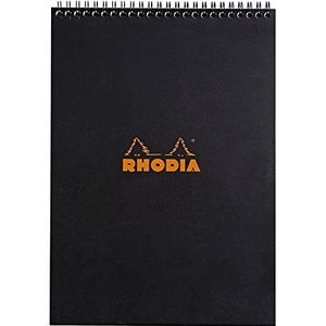Rhodia 115009C - spiraalbindingsblok (spiraalbinding) zwart, A7 (7,4 x 10,5 cm), 80 uitneembare bladen, 5 x 5 cm, Clairefontaine wit papier, 80 g/m2 gelijnd A4 (21x29,7 cm) zwart.