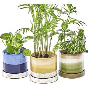 Chive 'Minute' keramische plantenpotten - schattige, mooie potten voor bloemen en kamerplanten binnen en buiten - Set van 3 - blauw, groen en geel