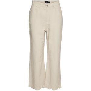 VERO MODA Women's VMKATHY SHR Wide Crop EMB Jeans, ecru, 28/32, ecru, 28W x 32L