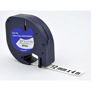 Vervangend labeltape, compatibel met DYMO Letratag LT-100H LT-100T LT-110T QX50 XR XM kunststof reserveonderdeel, 12 mm x 4 m, zwart, op witte achtergrond, compatibel - 20 stuks