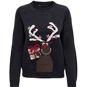 ONLY Onlxmas Happy L/S Box KNT Pullover Sweater voor dames, Night Sky/Patroon: slate Black/Rio R/Cloud D/Frost Alm Lurex, XL