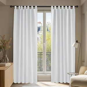 Deconovo Verduisteringsgordijnen met lussen, kerstgordijnen, ondoorzichtig, met warmte-isolerende stof voor woonkamer, 140 x 175 cm (b x h), grijsachtig wit, 2 stuks