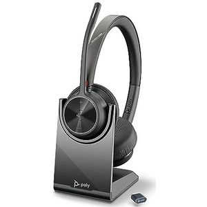 Poly Voyager 4320 UC draadloze headset en laadstation - binaurale headset met ruisonderdrukkende microfoonarm - verbinding met pc/Mac/mobiele telefoon via Bluetooth - Teams (gecertificeerd)