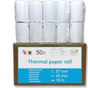 50 spoelen thermisch papier voor blauwe kaartterminal, afmetingen 57 x 40 x 12 mm, spoelen voor TPE-machine, cb-kaart, thermospoel, BPA-vrij, voor thermische printer