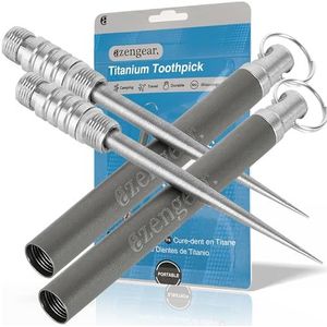 aZengear Titanium tandenstoker met sleutelhanger zakhouder - biocompatibel, lichtgewicht, draagbaar, herbruikbaar - beste voor kamperen, buitenshuis, reizen, picknick (2 pack)