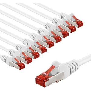 goobay 65987 CAT6 netwerkkabel set van 10 / patchkabel afgeschermd S/FTP/CU ethernetkabel, PiMF, LSZH/Cat 6-kabel met 10 Gbits/wit/10 x 2 m