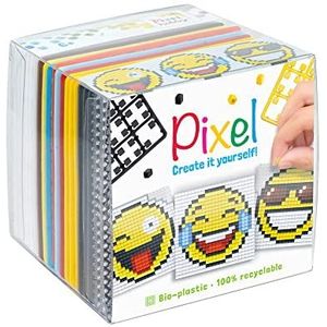 PixelHobby P29025 - Knutselset""Smiley"", insteeksysteem als creatieve hobby voor kinderen vanaf 6 jaar, kubusdoos met motiefsjablonen en pixelvierkantjes