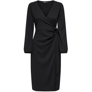 Bestseller A/S Onlmerle L/S Wrap Midi Dress JRS wikkeljurk voor dames, zwart, XXS