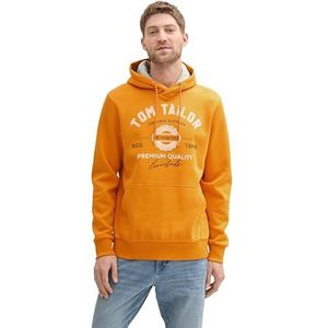 TOM TAILOR Heren hoodie sweatshirt met logo-print, 12392 - Fresh Pepper Orange, M