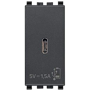 Vimar 20292.C Eikon USB-stopcontact 5 V 1,5 A - voeding voor elektronische apparaten, 1 uitgang USB type C, voeding 120-240 V ~ 50/60 Hz, grijs