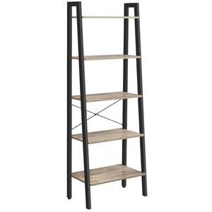 VASAGLE Ladderplank, 5-laags boekenplank, boekenkast, voor woonkamer, slaapkamer, keuken, thuiskantoor, industriële stijl, stalen frame, kameelbruin en zwart LLS045B50