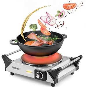 Duronic HP1 SS Elektrische Kookplaat | 1500W | Draagbaar Zilver Steel Elektrisch Fornuis | 1-Pits Enkele Pit Gietijzer | Voor koken, bakken, braden, sudderen, warmhouden | Handvatten