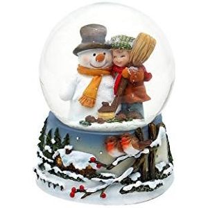 Dekohelden24 Sneeuwbol - sneeuwpop met kind - afmetingen H/B/Ø kogel: ca. 9 x 7 cm Ø 6,5 cm., 501862 hoed, hoed