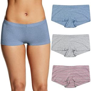 Maidenform Damesslips voor jongens (set van 3), Denim Heather/Grey Heather/Pink Stripe, S