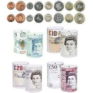 2 x £10 Sterling Bankbiljet GELD TIN -Piggy Bank, Muntblik, Contant blik, spaarblik, spaarpot, Verjaardagsgeld, Vakantie & Kerstfonds (Set van 2 £10)