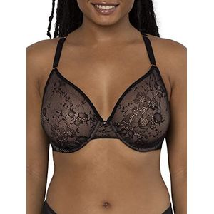 Smart & Sexy Women's Sheer Mesh Demi Underwire Bra, Black Hue with Ballet Fever (Smooth Lace), 38DD