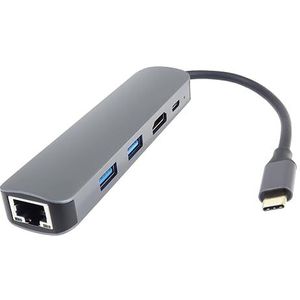 PremiumCord USB-C dock met 4K HDMI, 2x USB 3.2, RJ45 10/100/1000 Mbps en PD 100W, resolutie UHD 4K 2160p 30Hz, Full HD 1080p, USB 3.2 Type C, plug and play, aluminium behuizing, lengte 20 cm