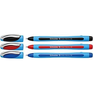 Schneider 150293 Slider Memo XB balpen (met dop, lijndikte: XB, schrijfkleur: rood/zwart/blauw, Made in Germany) etui van 3