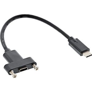 USB-C (m) naar USB-C (v) inbouw adapter - USB3.2 (tot 10 Gbit/s) - PD tot 20V/5A / zwart - 0,20 meter