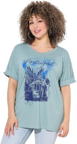 Ulla Popken - Shirt - Blauw - Motiefprint - Kwartmouw