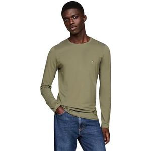 Tommy Hilfiger Heren Stretch Slim Fit Long Sleeve Tee sporthemd, groen (Battle Green), 3XL Grote maten