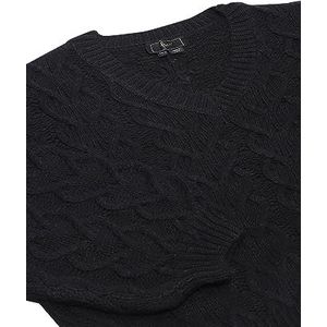 faina Dames modieuze gebreide trui met V-hals en structuurpatroon zwart maat XS/S, zwart, XL