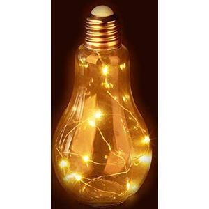 Relaxdays deco LED gloeillamp, van metaal en glas, tafellamp, op batterijen, met lichtsnoer, 10 leds, transparant