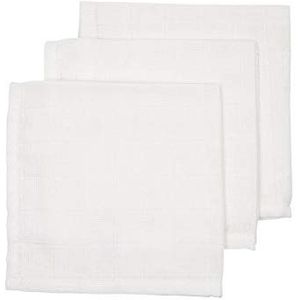Meyco 457000 Set van 3 mousseline handdoeken, 100% katoen, wit, 30 x 30 cm