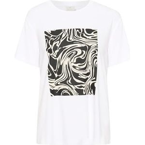 Kaffe Dames T-shirt ronde hals grafisch T-shirt Reegular Fit korte mouwen dames, wit/zwart grafisch vierkant, L