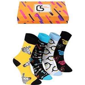 Creasocks Funny Socks Heren, Nieuwigheid, Funky, Quirky, Kleurrijke Silly Sokken voor geschenken, Katoen, Geschenken voor mannen UK 7-11 Unieke patroon oneven sokken 4 paar Unisex, Penguin, 41-45 EU