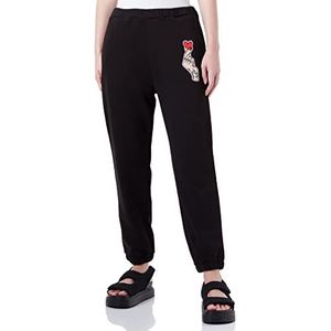 Love Moschino Vrouwen elastische taille en zoom gepersonaliseerd met logo geborduurde patch casual broek, Zwart, 40