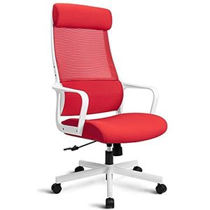 MELOKEA Bureaustoel ergonomisch, bureaustoel met grote en zachte verstelbare hoofdsteun, geïntegreerde lendensteun, draaistoel met hoogteverstelling en kantelfunctie, tot 150 kg belastbaar, rood