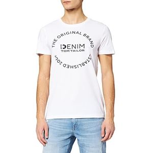 TOM TAILOR Denim Uomini T-shirt met logo-print 1031707, 20000 - White, M