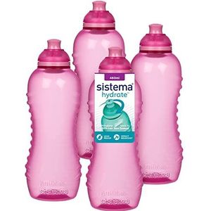Sistema Twist 'n' Sip Squeeze sportwaterflessen | Lekvrije waterflessen | 460 ml | BPA-vrij | Recyclebaar met TerraCycle® | Roze | 4 stuks