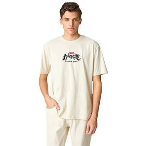 Koton Marvel Oversized gelicentieerd T-shirt voor heren, beige (057), S