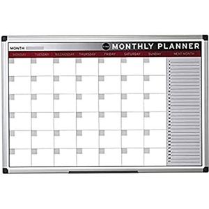 Bi-Office Earth Monthly Planningsbord, milieuvriendelijk, 90 x 60 cm, magnetische maandplanner met aluminium frame, droog afwasbaar, maandkalender