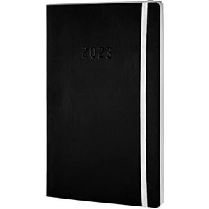 Chronoplan 50923 agenda 2023, in A5-formaat (135 x 210 mm) met softcover, weekplanner (1 week op 2 pagina's, met flexibele penlus, inmaakband en rubberen sluiting), zwart