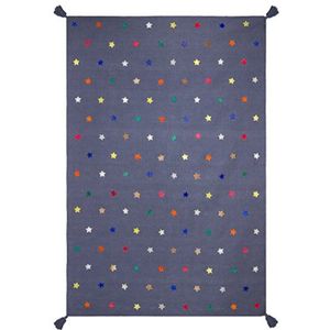 Art For Kids Rug-Navy Stars-Katoen en Leer-Mooi en duurzaam-2, Multi-Colour