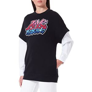 Love Moschino Oversized sweatshirt voor dames, gepersonaliseerd met Maxi Brand graffiti-borduurwerk, zwart + wit-rood-blauw, 44