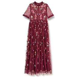 Frock and Frill Vrouwen Bloemen Geborduurde Jurk Speciale Gelegenheid, Donkere Kersen, 10