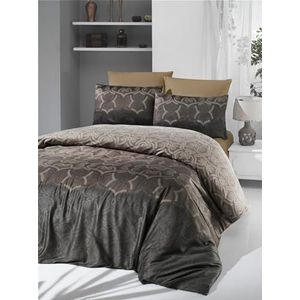 Nuit Des Rêves Luxe Satijnen Single XL Quilt Cover Set, 155 x 200 cm, 100% Katoen, 210 Thread Count, Brown & Cream | Machine Wasbaar, Elegant Design met Knoopsluiting