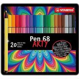 Premium Viltstift - STABILO Pen 68 - metalen etui met 20 stuks - met 20 verschillende kleuren