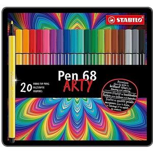 Premium Viltstift - STABILO Pen 68 - metalen etui met 20 stuks - met 20 verschillende kleuren