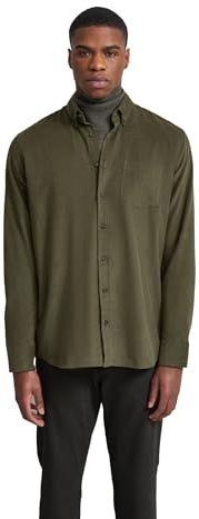 Olijf - Overhemd - Fijne Cord - Button-Downkraag - Lange Mouwen