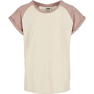 Urban Classics Meisjes T-shirt Basic Shirt met contrasterende mouwen, Girls Contrast Raglan Tee verkrijgbaar in vele kleuren, maten 110/116-158/164, Whitesand/Duskroos, 134 cm