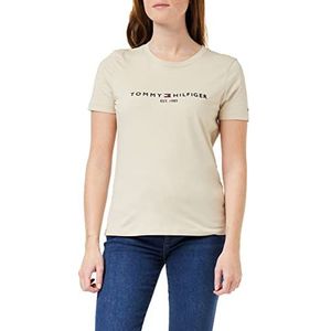 Tommy Hilfiger Dames T-shirt Regular Hilfiger C-Nk Tee SS met ronde hals, beige (Light Sandalwood), XS
