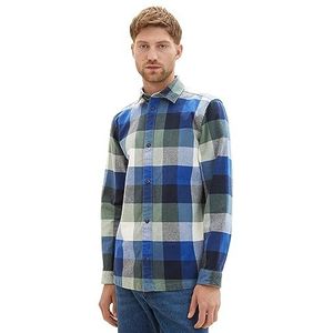 TOM TAILOR Overhemd voor heren met groot ruitpatroon van katoen, 32311-Blue Kleurrijke Block Check, XXL