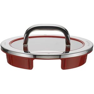 WMF Potdeksel 16cm Glasdeksel Functie 4 Siliconen Glas Roestvrij Staal Rood, Pan deksel, Zilver