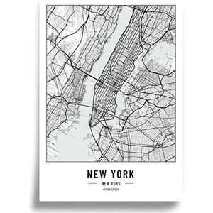Poster stadskaart A2 zwart wit, papier 250 gr. Foto voor woonkamer en slaapkamer, zeer veel stadspatronen, minimalistische poster, perfect cadeau-idee, zonder lijst, poster New York